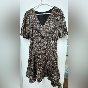 Wishlist Black and Tan Leopard Print SleevedDress
